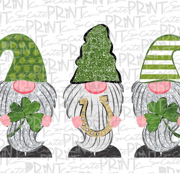 St Patricks Day, gnome clipart, lucky 3 gnome png file for sublimation printing, clover clipart, St paddys day, shamrock clipart