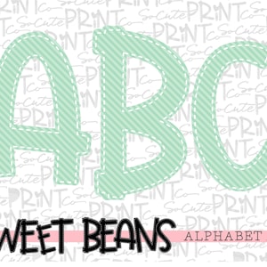 Mint striped alphabet, Sweet Beans printable font, alpha pack, PNG file for sublimation, create your own words, mint alphabet
