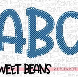 Blue striped alphabet, Sweet Beans printable font, alpha pack, PNG file for sublimation, create your own words, blue alphabet