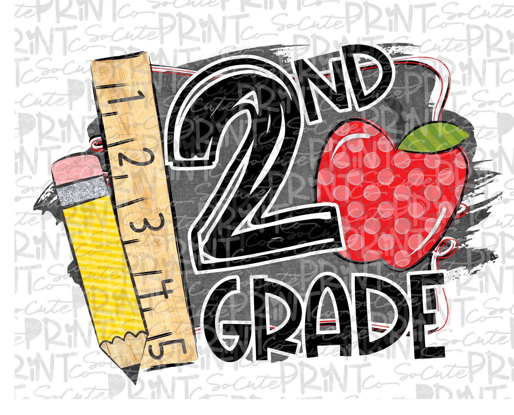 Back to school, Second grade chalkboard clipart, PNG file for sublimation,  first day of school, printable, 2nd grade printable, pencil