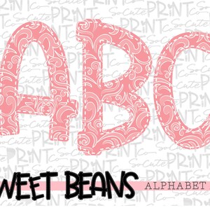 Coral damask alphabet, Sweet Beans printable font, alpha pack, PNG file for sublimation, create your own words, coral alphabet