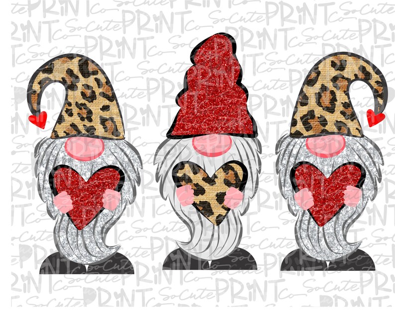 Valentines Day, Valentine gnome trio clipart, Valentine png file for sublimation printing, Valentines day clipart, glitter gnomes with heart 