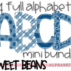 Alphabet bundle, Sweet Beans printable font, alpha pack, PNG file for sublimation, create your own words, 4 FULL alphabets, blue alphabet