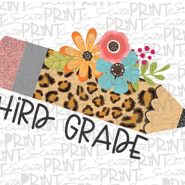 3rd grade Leopard Pencil clipart, Back to school, PNG file for sublimation, first day of school, printable, teacher printable, Photo prop