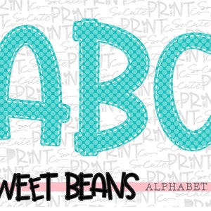 Turquoise polka dot alphabet, Sweet Beans printable font, alpha pack, PNG file for sublimation, create your own words, turquoise alphabet