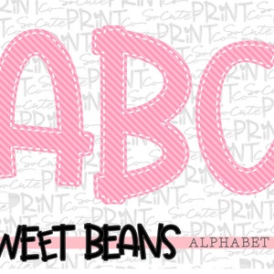 Pink striped alphabet, Sweet Beans printable font, alpha pack, PNG file for sublimation, create your own words, pink alphabet