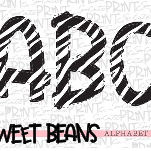 Zebra alphabet, Sweet Beans printable font, alpha pack, PNG file for sublimation, create your own words, zebra stripe alphabet