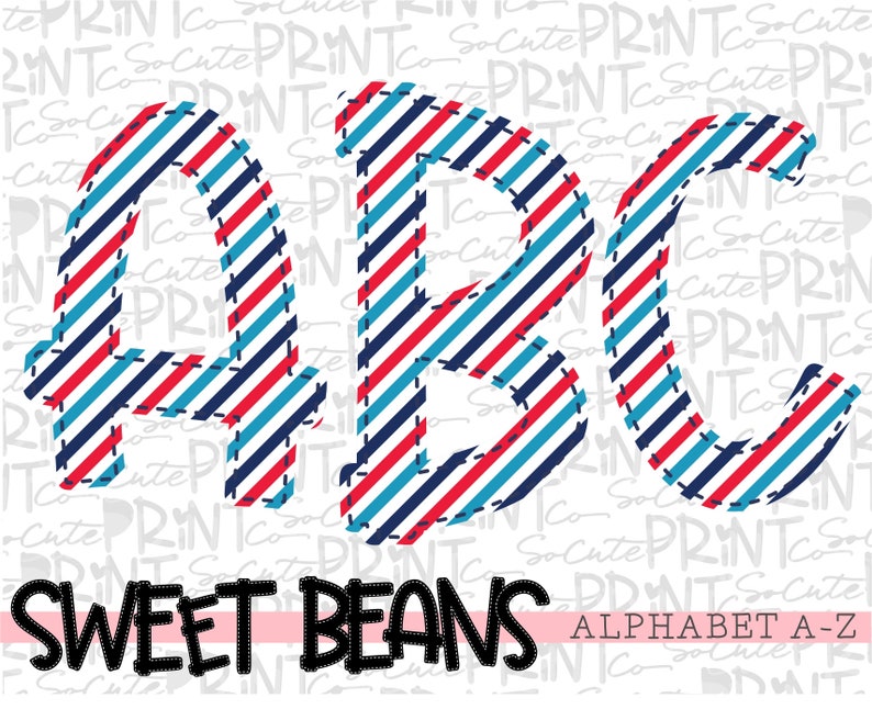 striped alphabet Alphabet Sweet Beans printable font create your own words EB001 alpha pack PNG file for sublimation
