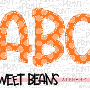Orange polka dot alphabet, Sweet Beans printable font, alpha pack, PNG file for sublimation, create your own words, orange alphabet