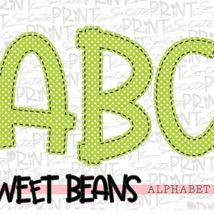 Alphabet, Sweet Beans printable font, alpha pack, lime green mini dot alphabet,   PNG file for sublimation, create your own words, EB002