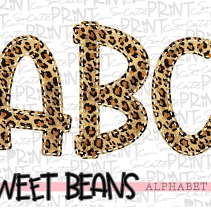 Leopard alphabet, Sweet Beans printable font, alpha pack, PNG file for sublimation, create your own words, cheetah print alphabet