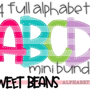 Alphabet bundle, Sweet Beans printable font, alpha pack, PNG file for sublimation, create your own words, 4 FULL alphabets, Striped letters
