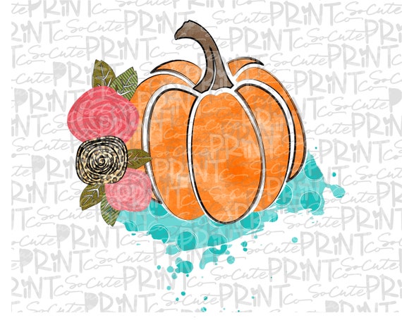 Download Pumpkin Watercolor Pumpkin With Flowers Transparent Png File Etsy