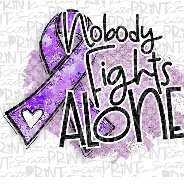 Awareness, Purple ribbon clipart, Nobody Fights Alone, cancer awareness, png file for sublimation, Purple ribbon, Alzheimer’s