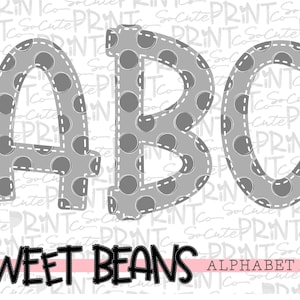 Gray polka dot alphabet, Sweet Beans printable font, alpha pack, PNG file for sublimation, create your own words, gray print alphabet