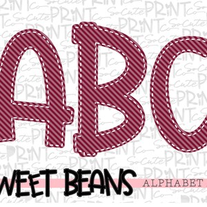 Burgundy striped alphabet, Sweet Beans printable font, alpha pack, PNG file for sublimation, create your own words, burgundy alphabet