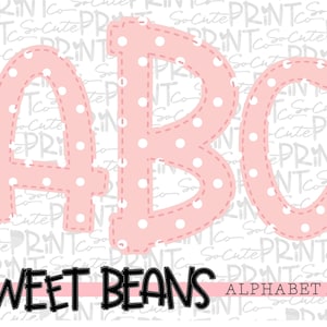 Alphabet, Sweet Beans printable font, alpha pack, pink polka dot alphabet, PNG file for sublimation, create your own words, EB006