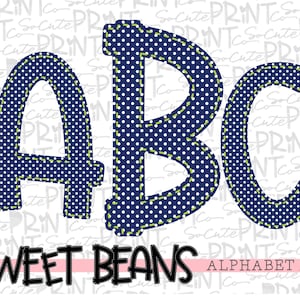 Alphabet, Sweet Beans printable font, alpha pack, Navy mini dot alphabet,   PNG file for sublimation, create your own words, EB002