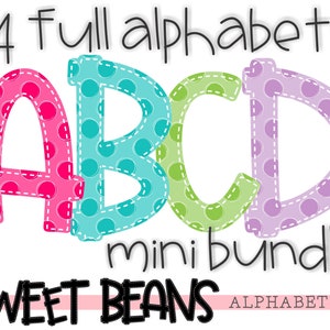 Alphabet bundle, Sweet Beans printable font, alpha pack, PNG file for sublimation, create your own words, 4 FULL alphabets, polka dot letter