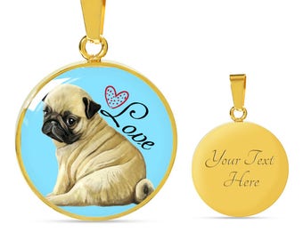Pug necklace, OPTIONAL ENGRAVING - 18K Real Gold Finish -  Pug jewelry, Pug pendant, Pug gift, Pug Mom Gift, Pug Lover gifts