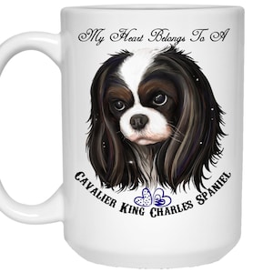 Cavalier King Charles Spaniel Art, Tricolor Cavalier King Charles Spaniel Coffee Mug - My Heart Belongs To A Cavalier Mug