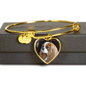 King Charles Spaniel, OPTIONAL Gravur, personalisierten Schmuck, -18K Real Gold einstellbare Bangle, Kavalier Schmuck, King Charles Armband