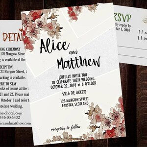 wedding invitation, floral wedding invitaion kit, cherry blossom wedding set, invitaion card, wedding invitaion set
