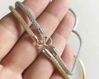 Cadena de tubo de malla de 2.7 mm de latón dorado de 27", latón chapado en oro de 14K, latón chapado en rodio, 1pc.