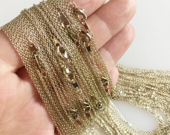 10 unids oro dainty collar de cadena de latón, 14K chapado en oro, cadenas de 17,5 "