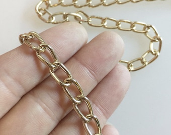 Curb Chain, 14K Gold Plated Steel, 6mmx12mmx1.5mm Link, 1 meter