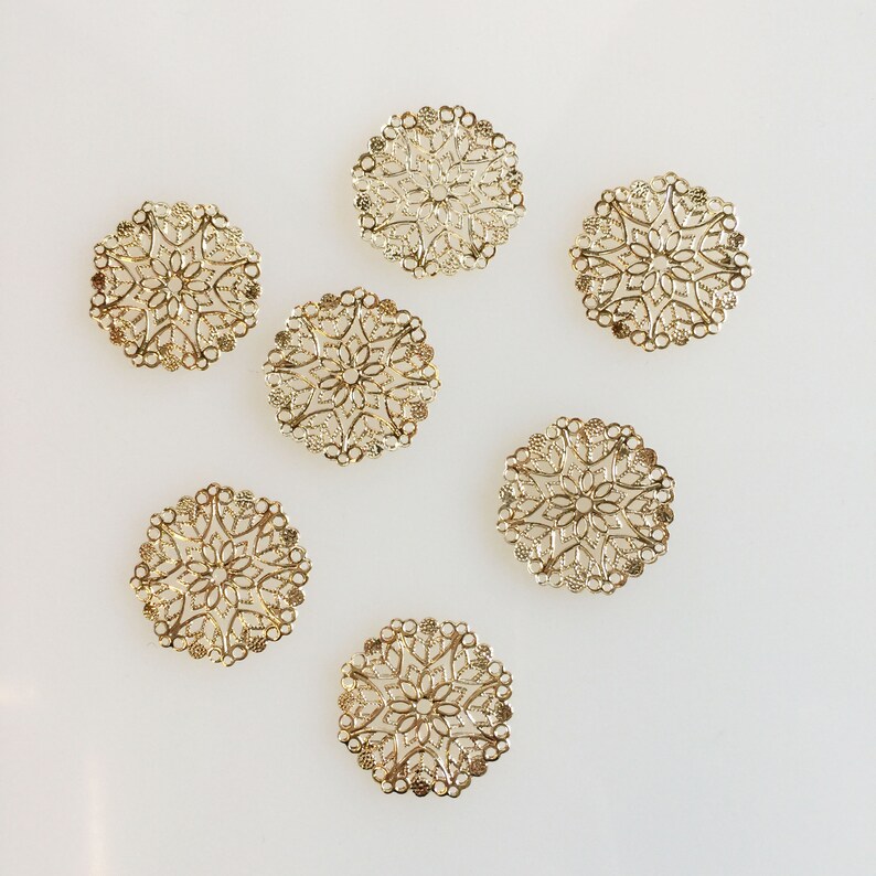Filigree Charm 14K Gold Plated Steel Filigree Connector 28mm Filigree Disc 10pcs.