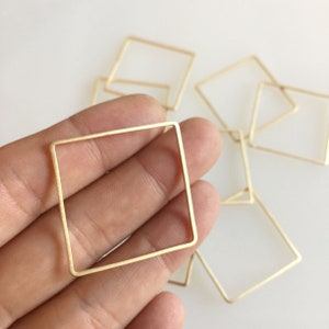 30pcs. Brass Square Ring, Ring Charm, Ring Pendant, Matte Gold Plated Brass, 30mm