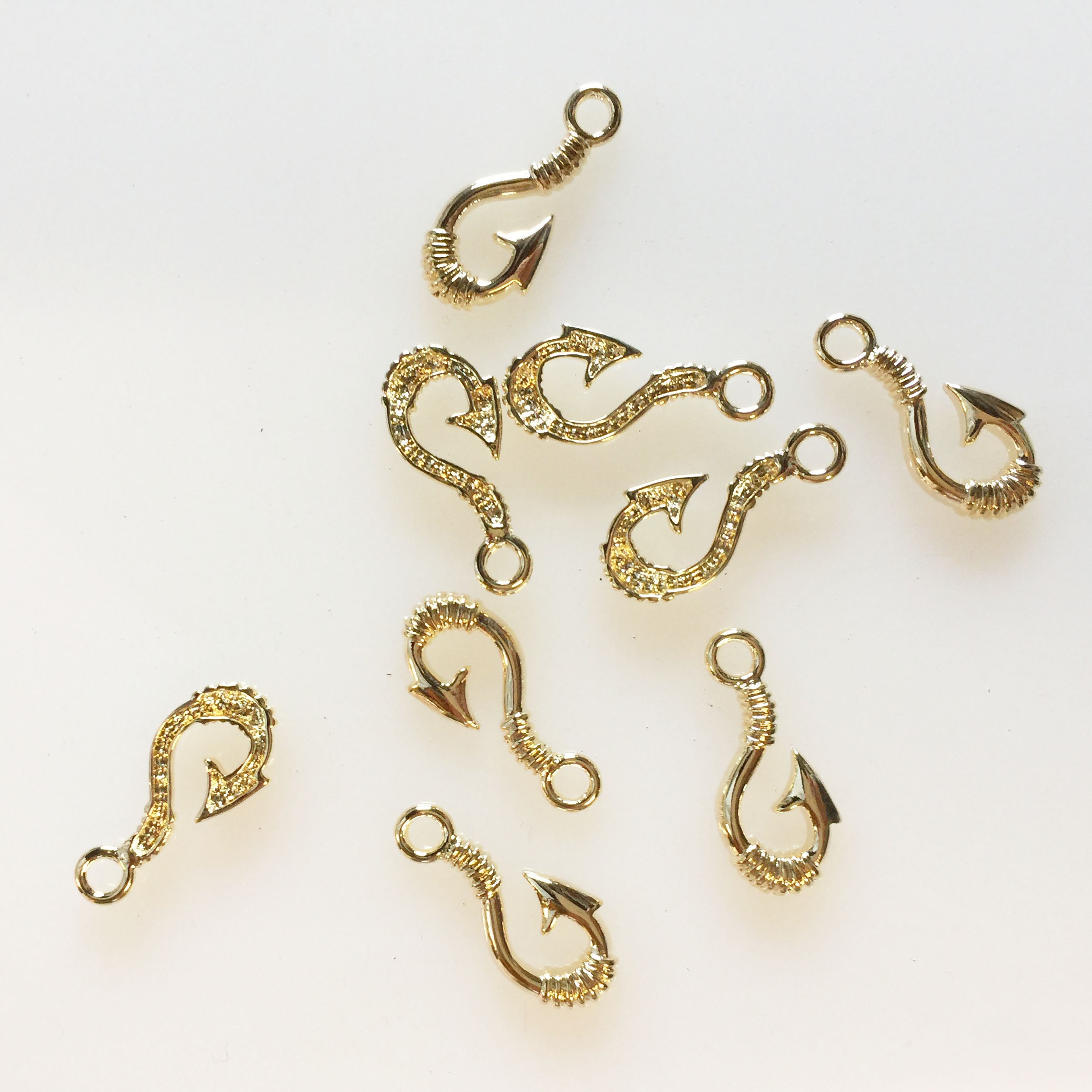 Fish Hook Charm 16K Gold Plated Pewter 13mmx28mm 3pcs. Etsy