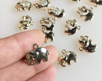 20 pcs. Elephant Charm, Animal Charm, Nature Charm, 12K Gold Plated Zinc Alloy, 10mmx16mm