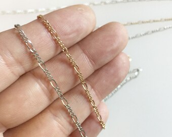 Brass 2mm Figaro Chain, 16K Gold Plated Brass, Rhodium Plated Brass, 5 meter
