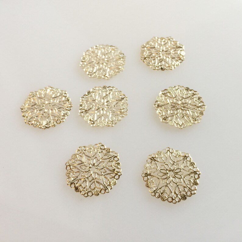Filigree Charm 14K Gold Plated Steel Filigree Connector 28mm Filigree Disc 10pcs.