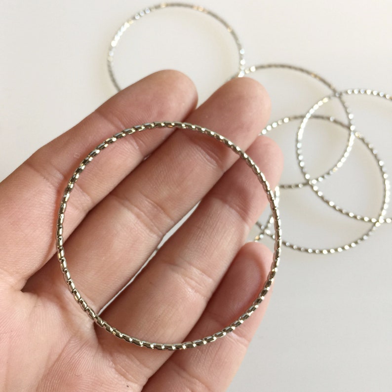 50mm Rhodium Plated Brass Hoop Pendant 1.5mm Wire 3pcs. Ear Hoop Brass Hoop Finding Ring Hoop