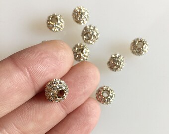 Gold Crystal Fireball, 9mm Fire Ball Bead, Metal Bead, Crystal Bead, 14K Gold Plated, 7.5mmx9mm, 3mm Hole, 1pc.