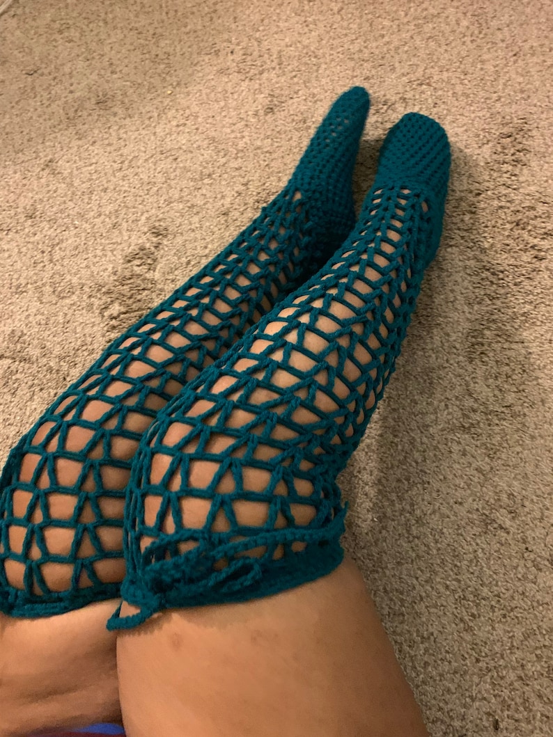 over the knee lace fishnet socks shein