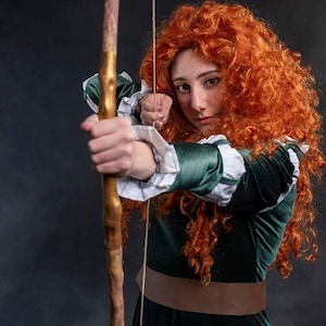 Halloween Ragazze Merida cosplay Vestito Coraggioso Performance Costume  Estate Festa di compleanno Verde Gotico Vintage Abiti Parrucca