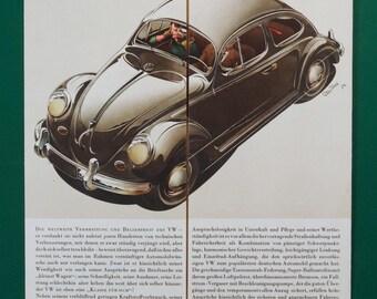 VW Beetle &quot;Beetle&quot; 1953, original folding flyer! orig. Volkswagen folding brochure, advertising