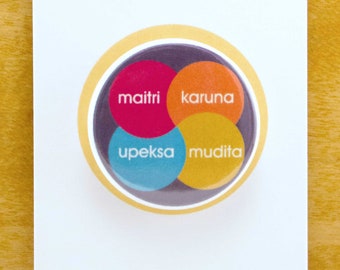 maitri karuna upeksa mudita |  artist designed buttons | yogagaga - yoga designs for yoga nerds