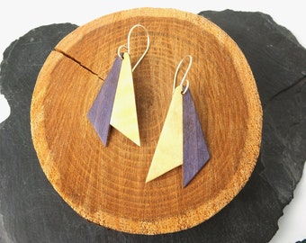 Boucles triangles en marqueterie de bois violettes