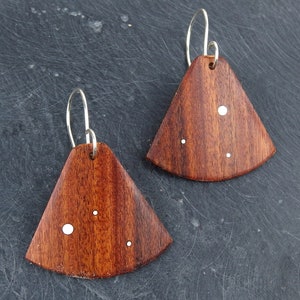 Rosewood and silver constellation wooden earrings, sustainably handmade in france