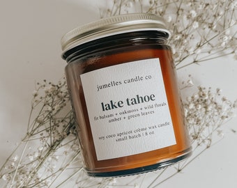 Lake Tahoe Hand Poured Soy Candle//Mountain Woods Lavender Oakmoss Amber