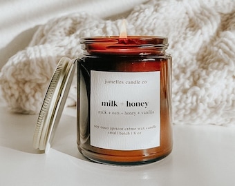 Milk & Honey Hand Poured Soy Candle//milk, oats, vanilla, honey