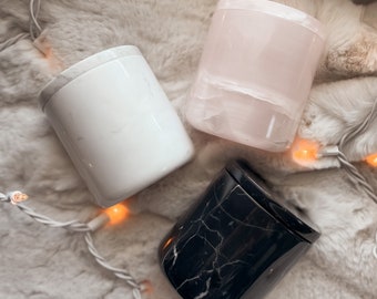 Marble Candle - Pink Onyx & Black White//Natural Stone//Crystal//Lux