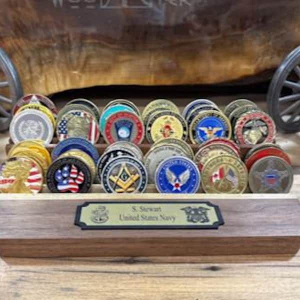 Challenge coin holder - 2 tier with engraved plaque. Ships from Canada