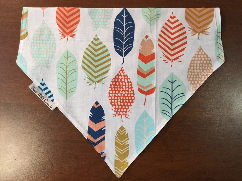 Fashion Feathers Pet Bandanas Dog Collar Fits over the Collar Pet Accessories Hand made Canadian Doggie in Style Local Dog Bandana