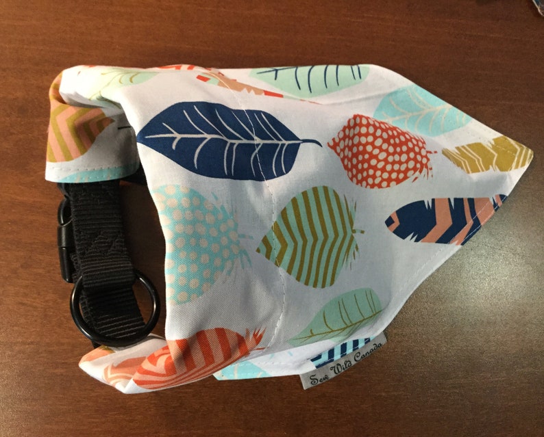 Fashion Feathers Pet Bandanas Dog Collar Fits over the Collar Pet Accessories Hand made Canadian Doggie in Style Local Dog Bandana